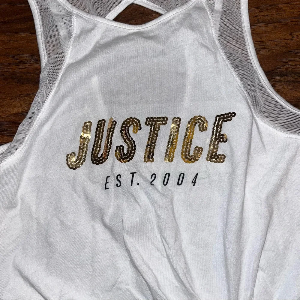 Justice White Tank Top with Gold Lettering